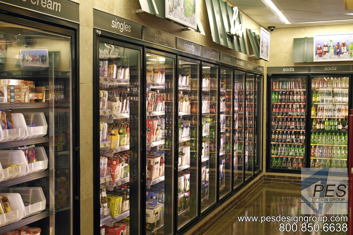A look at reach-in cooler doors at Grove Mart Shell in Lake in the Hills, IL.